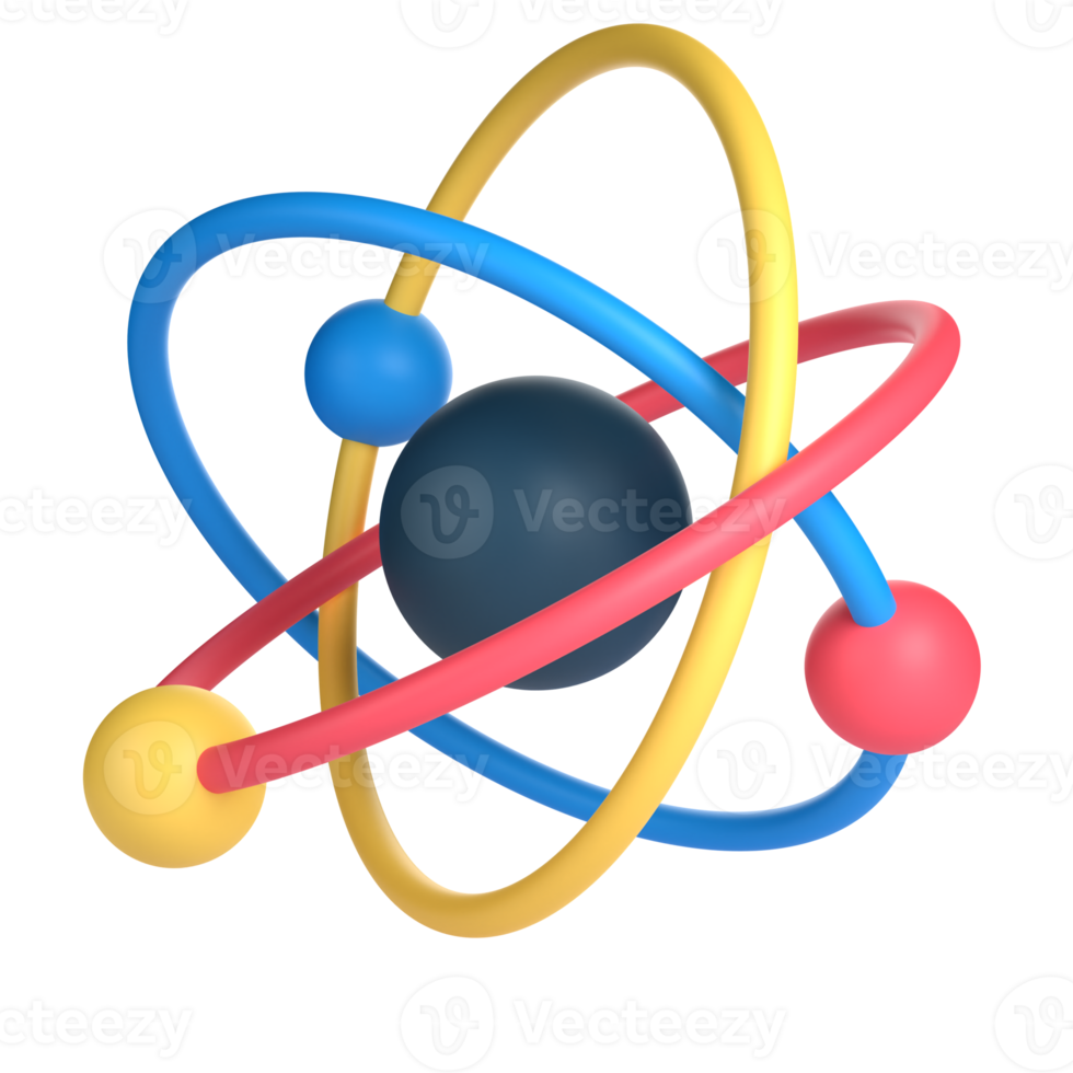 3d Atom zum Schule und Bildung Konzept. Objekt auf ein transparent Hintergrund png