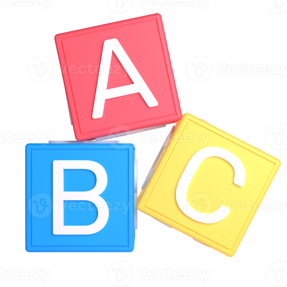 3D Alphabet Block for School and Education Concept. Object on a transparent background png