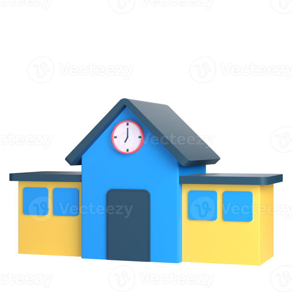 3d school- gebouw voor school- en onderwijs concept. voorwerp Aan een transparant achtergrond png