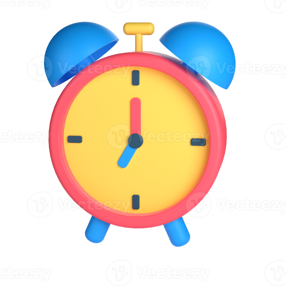 3D Alarm Clock for School and Education Concept. Object on a transparent background png