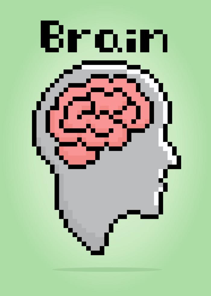 8-bit pixel of human brain. anatomy in Vector illustration for cross stitch and game assets.