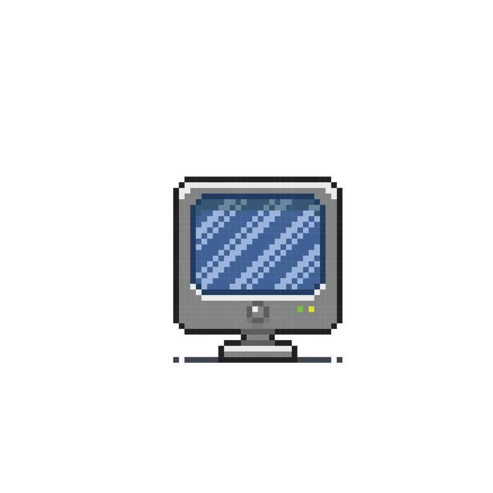 monitor with blank screen in pixel art style vector