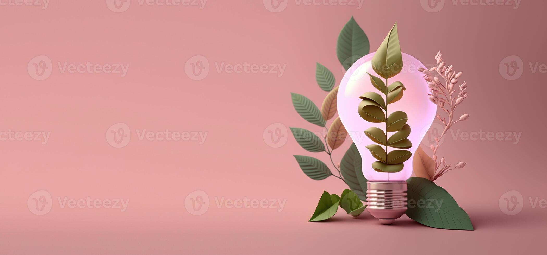 Paper cut of eco friendly light bulb banner with copy space, Renewable and sustainable energy. photo