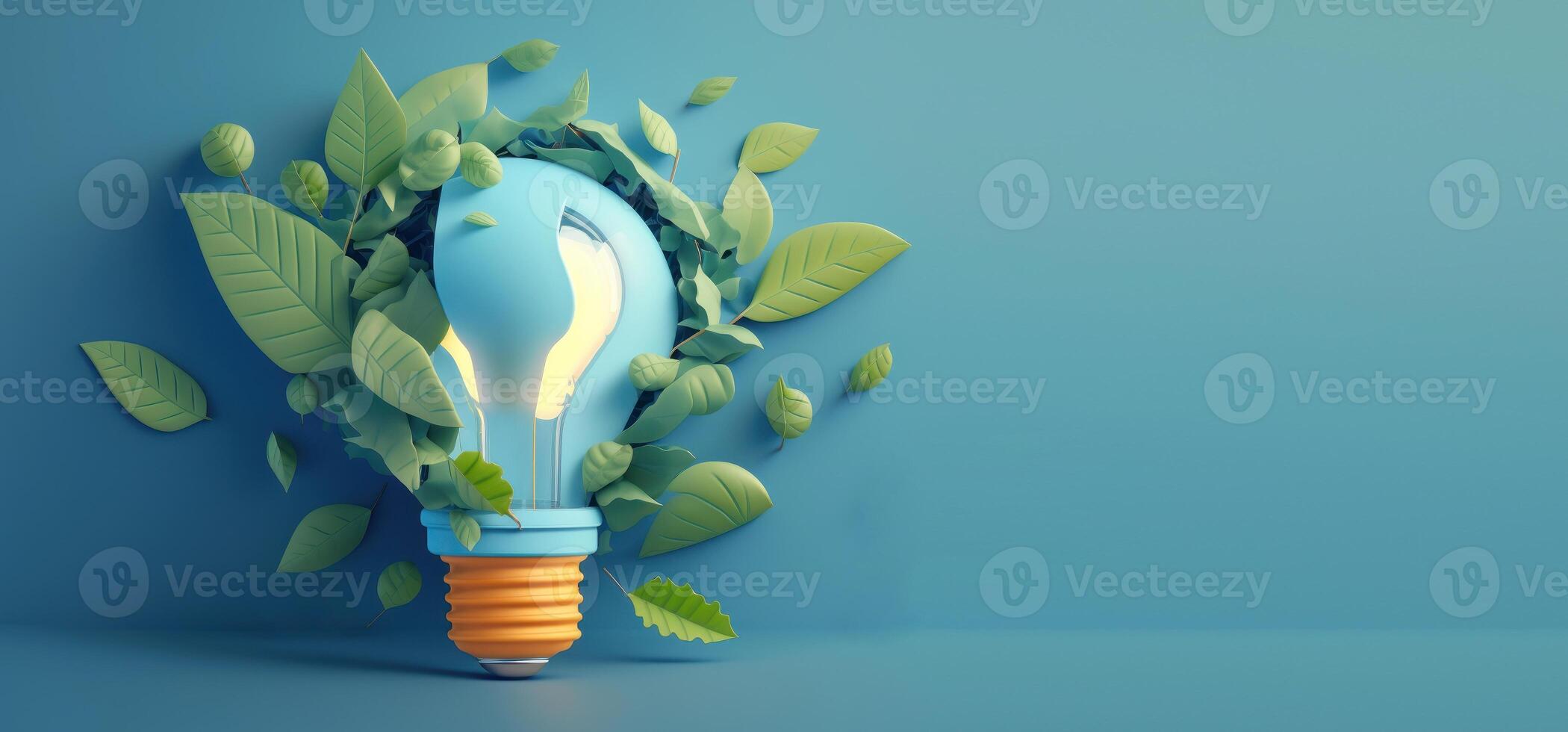 Paper cut of eco friendly light bulb banner with copy space, Renewable and sustainable energy. photo