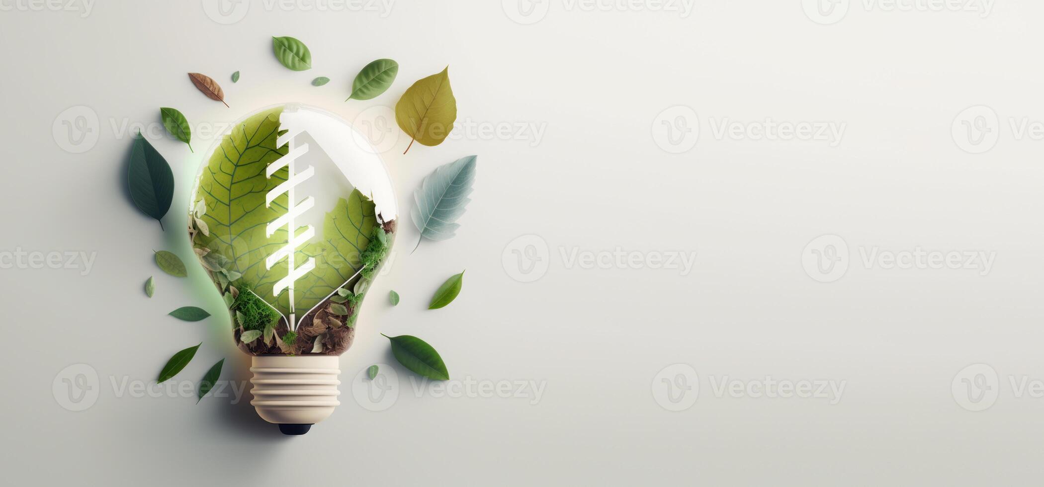 Paper cut of eco friendly light bulb banner with copy space, Renewable and sustainable energy. photo