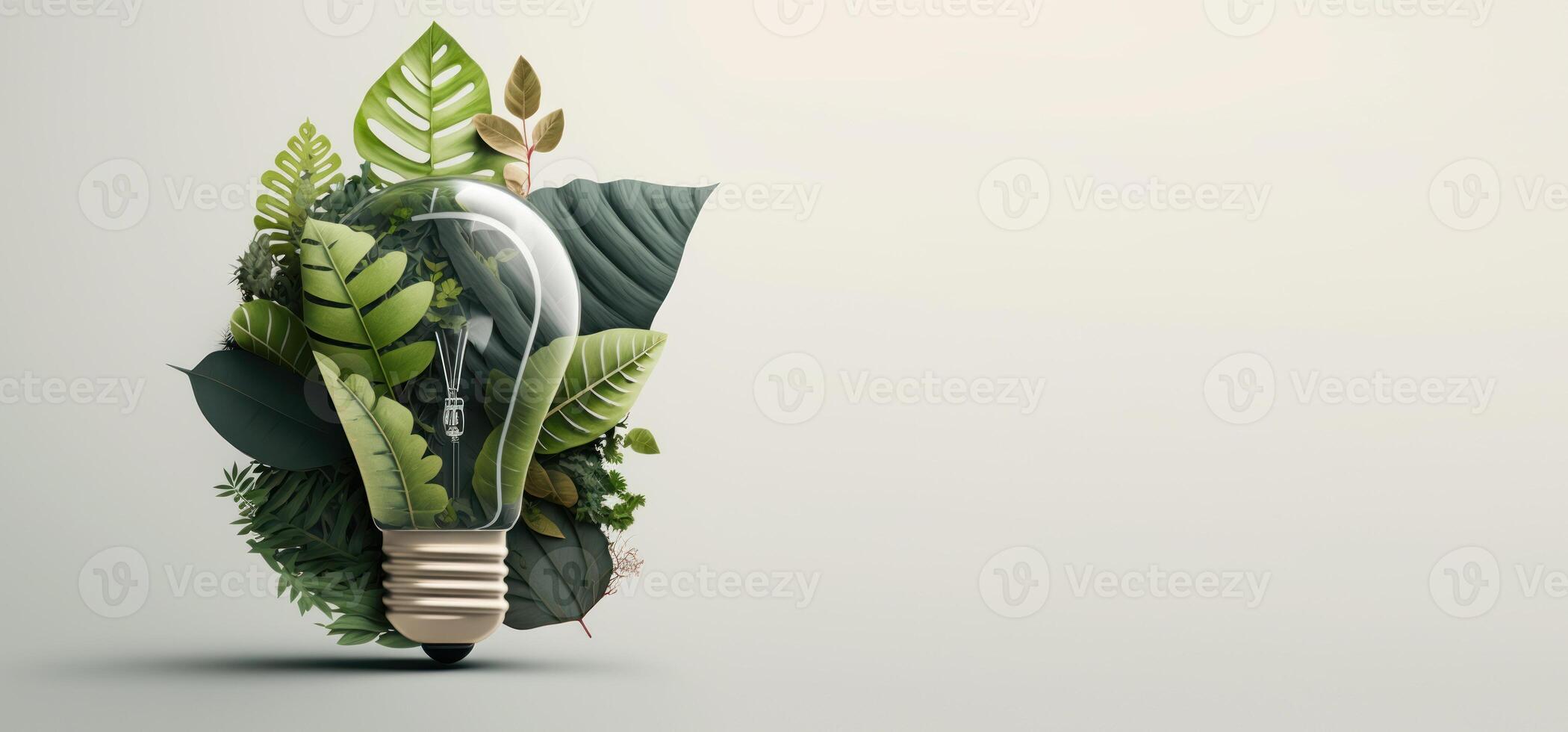 Paper cut of eco friendly light bulb banner with copy space, Renewable and sustainable energy. photo