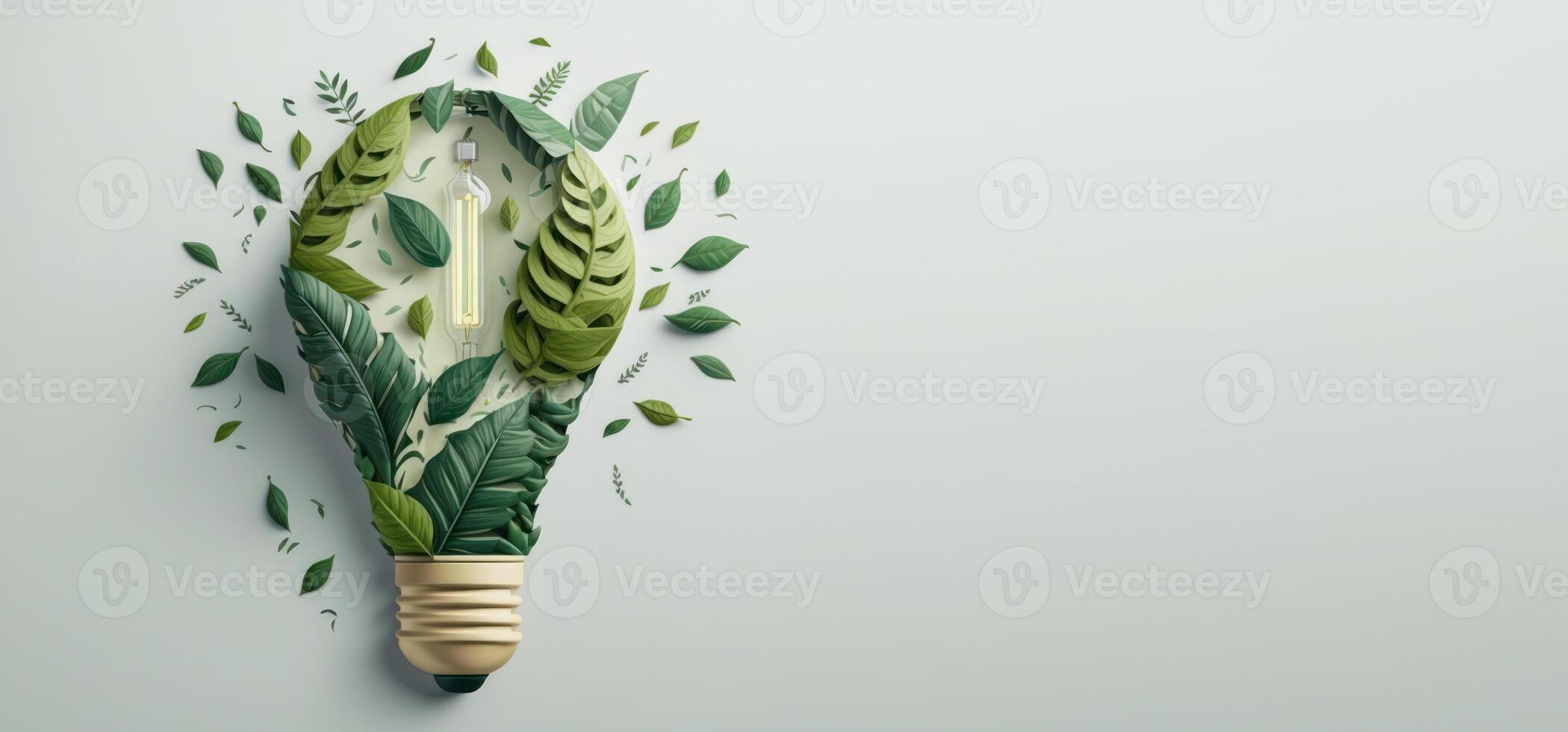 Paper cut of eco friendly light bulb banner with copy space, Renewable and sustainable energy. photo