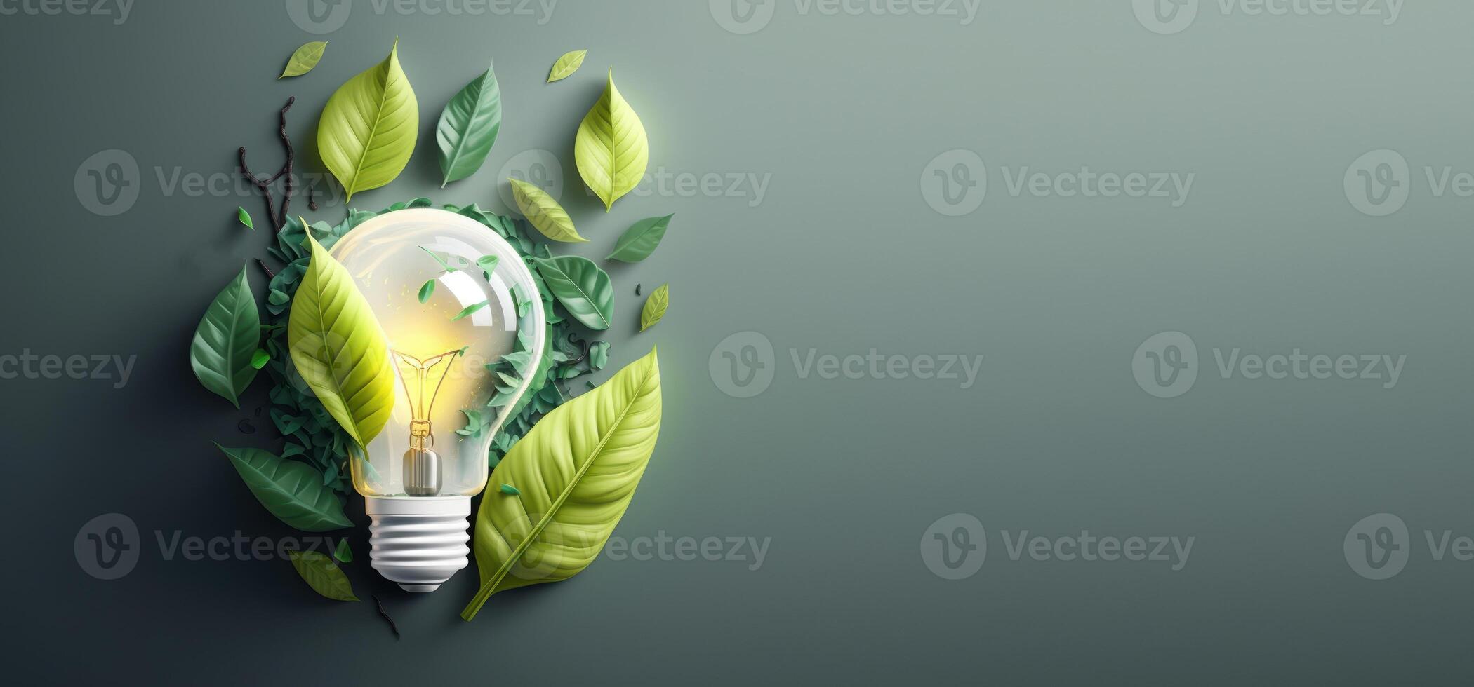 Paper cut of eco friendly light bulb banner with copy space, Renewable and sustainable energy. photo