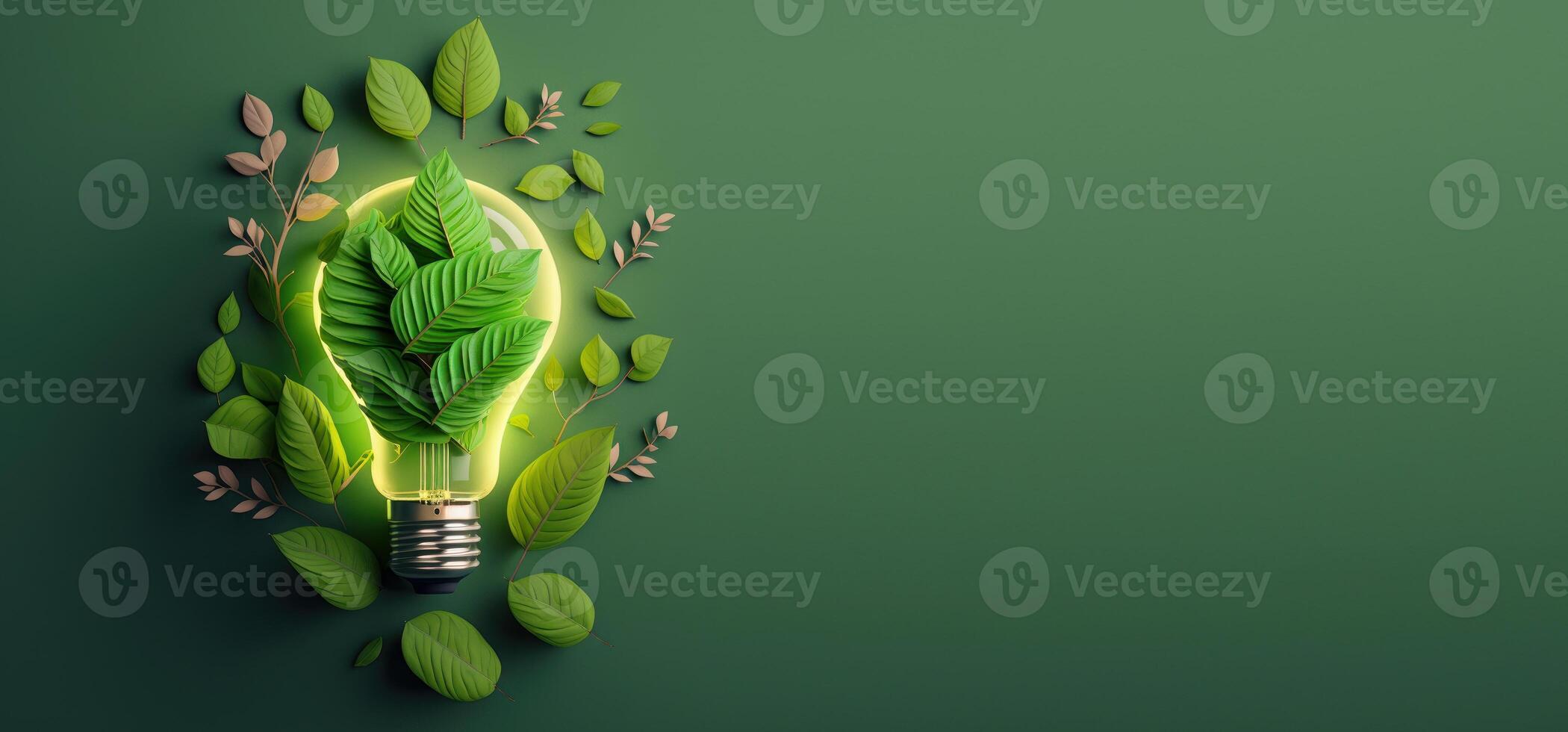 Paper cut of eco friendly light bulb banner with copy space, Renewable and sustainable energy. photo