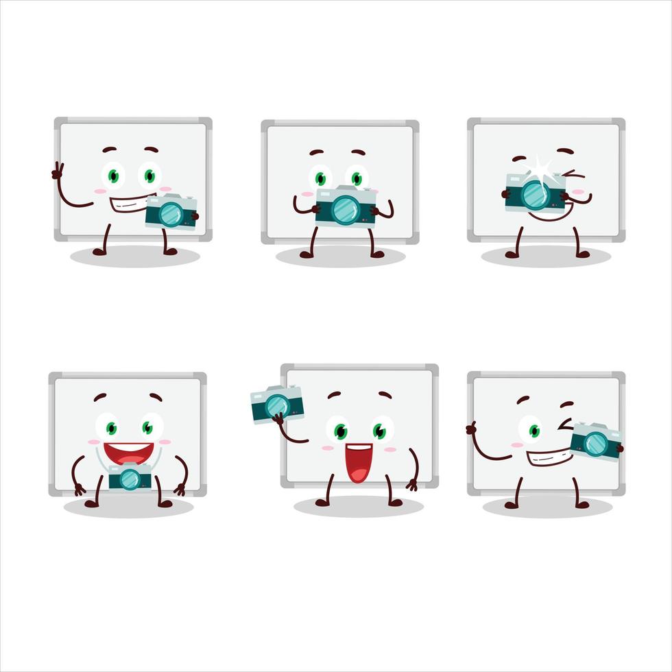 Photographer profession emoticon with whiteboard cartoon character vector