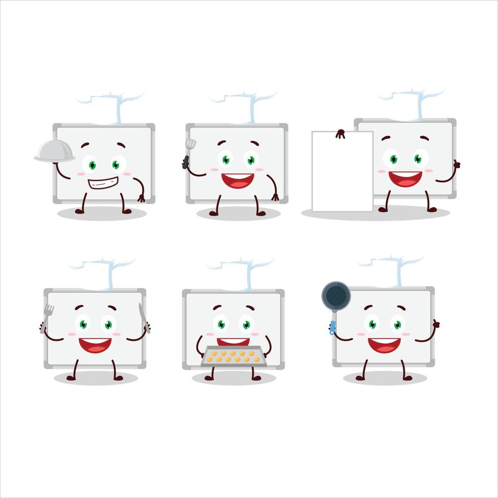 Cartoon character of whiteboard with various chef emoticons vector