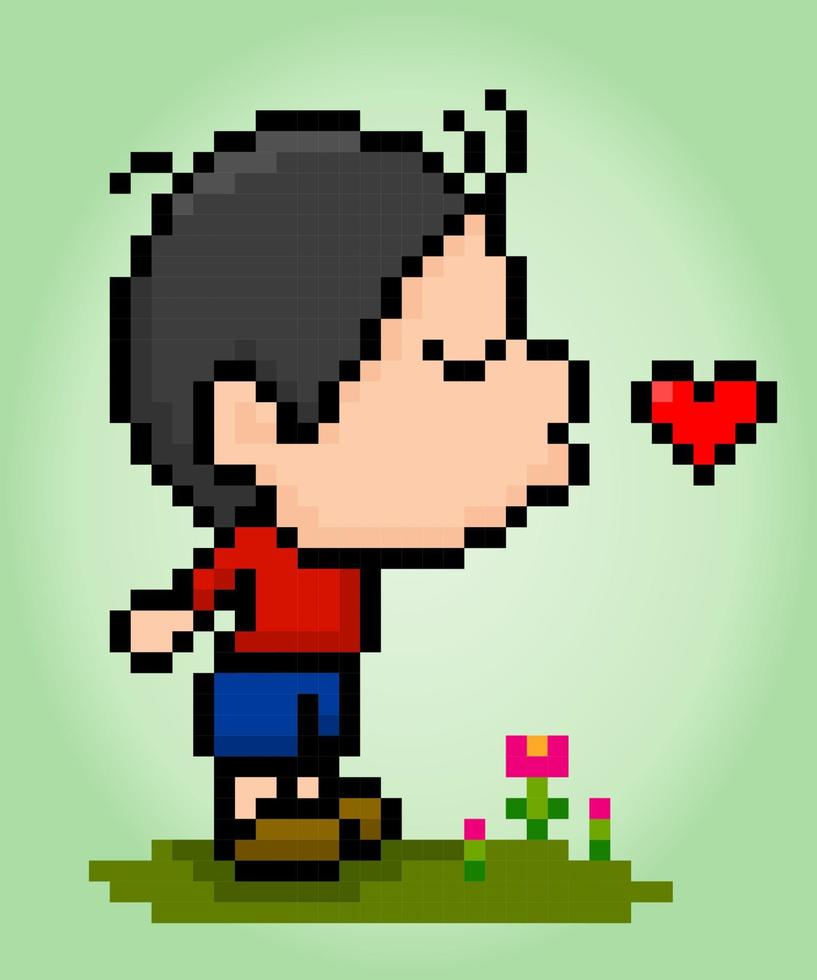 8 Pixel Bit A man wants to kiss. Illustration of human vector for game assets and cross stitching patterns