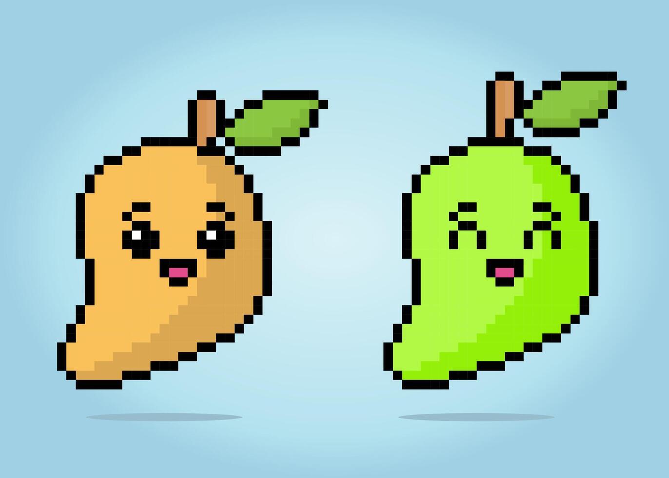 8 bit pixel mango. Fruit pixels for game assets in vector illustrations.