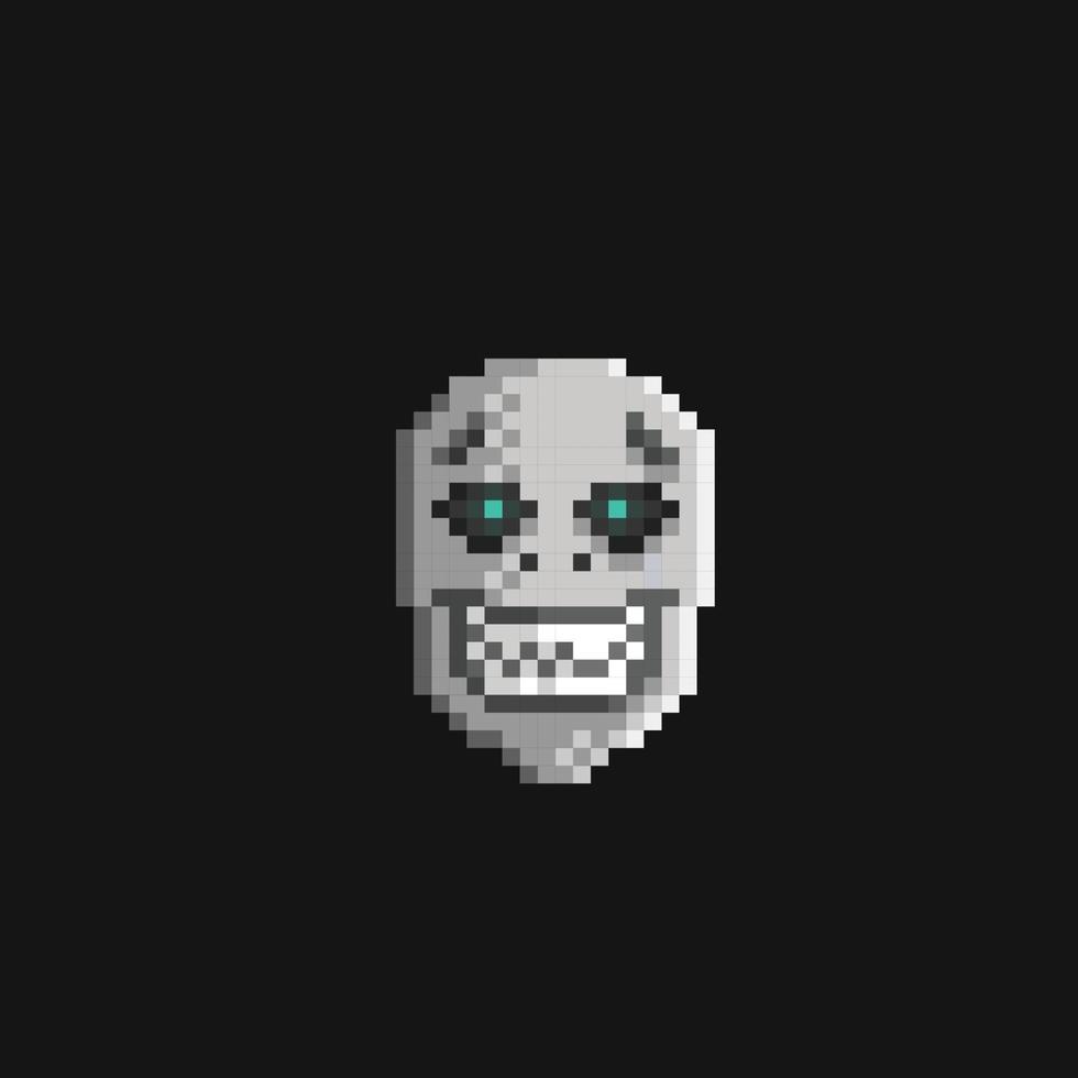 laughing skull head in pixel art style vector