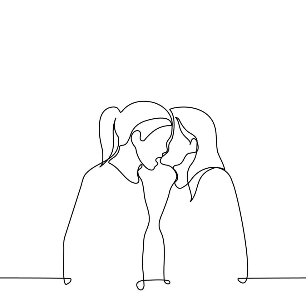 women whispering - one line drawing vector. the concept of female friendship, communication, close friends, gossip vector