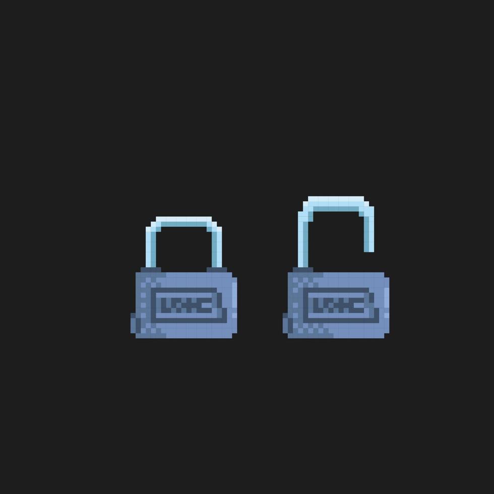 lock and unlock padlock in pixel art style vector