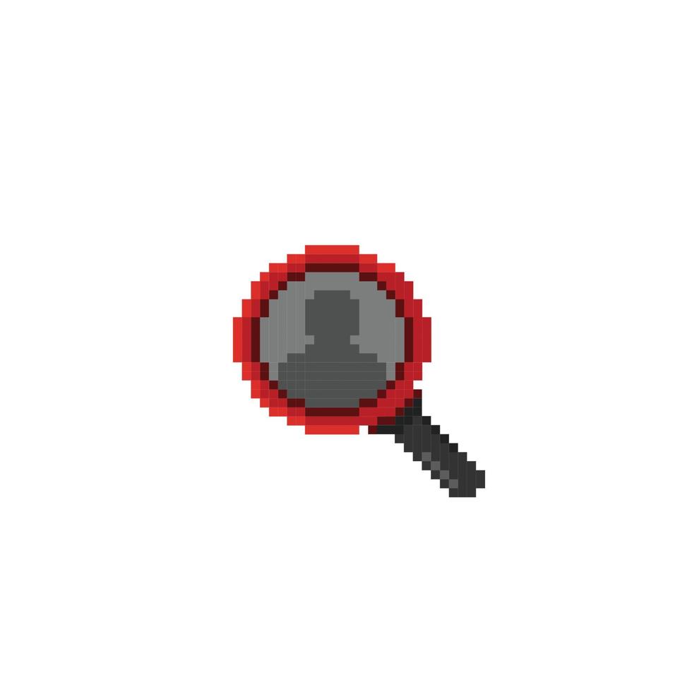 magnifier tool with people silhouette in pixel art style vector