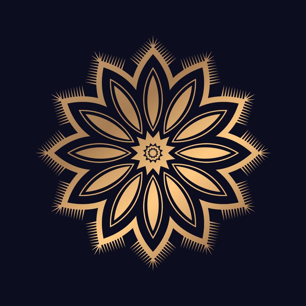 oro degradado de mandala Arte en negro aislado antecedentes diseño. vector