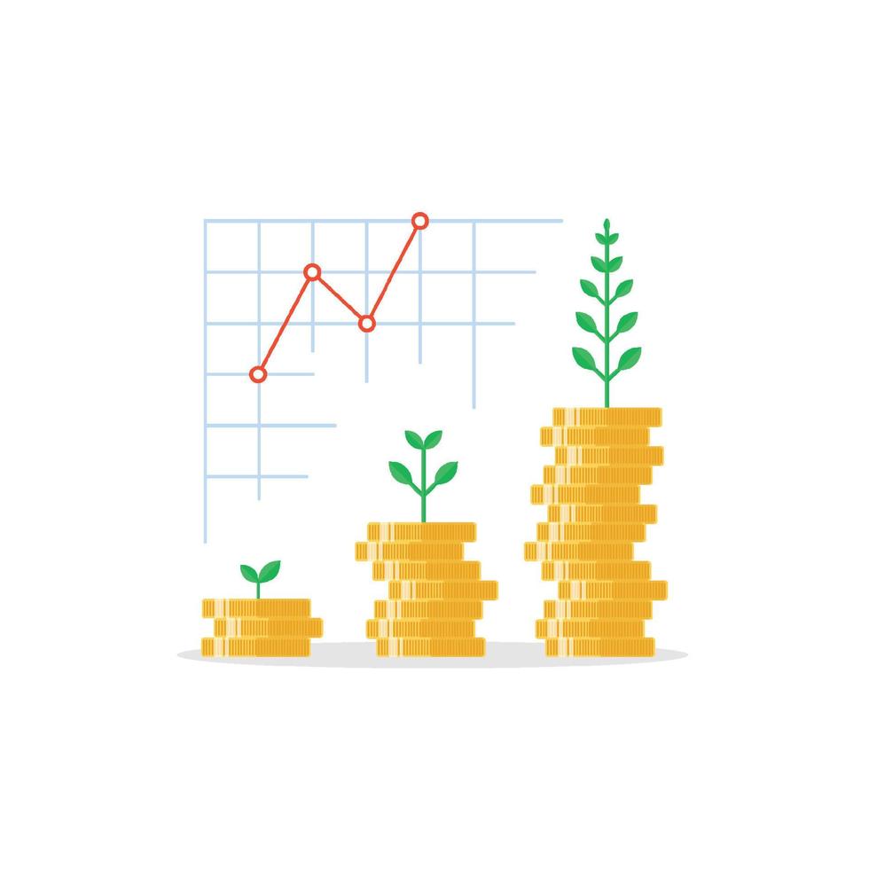 financiero concepto con planta creciente en apilar de moneda diseño para negocio. vector ilustración