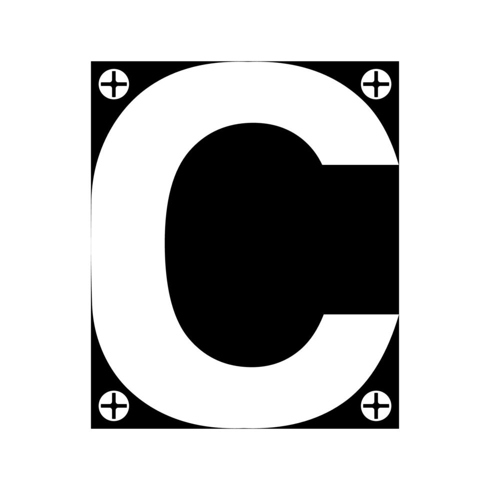 C letter logo plate screwed on screws, sign copyright protection vector