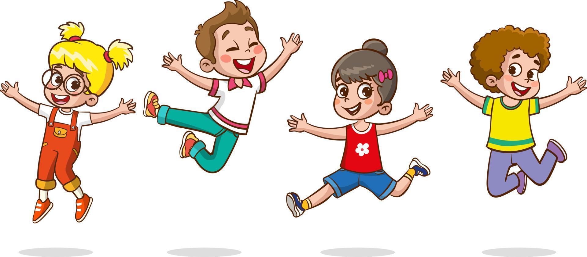 Happy Little Kids Having Fun. vector illustration of cute kids jumping dancing