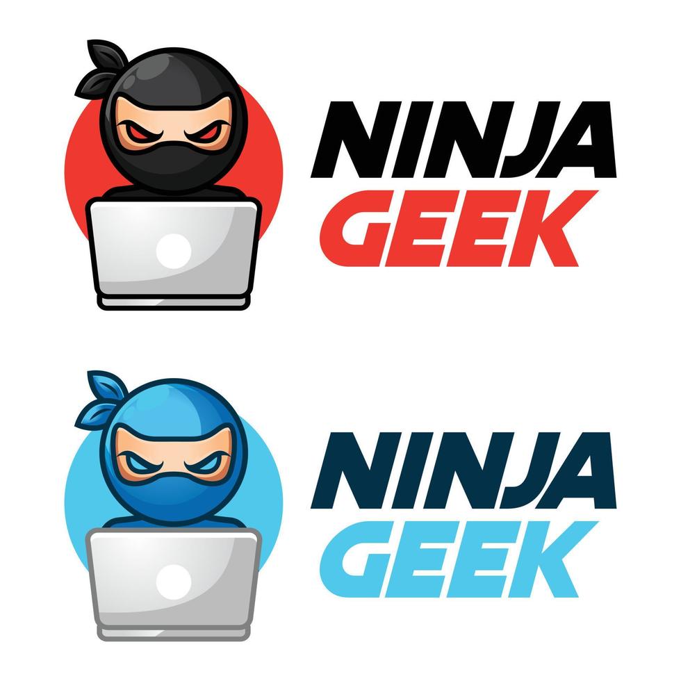 Modern vector flat design simple minimalist logo template of ninja geek nerd smart mascot character vector collection for brand, emblem, label, badge. Isolated on white background.