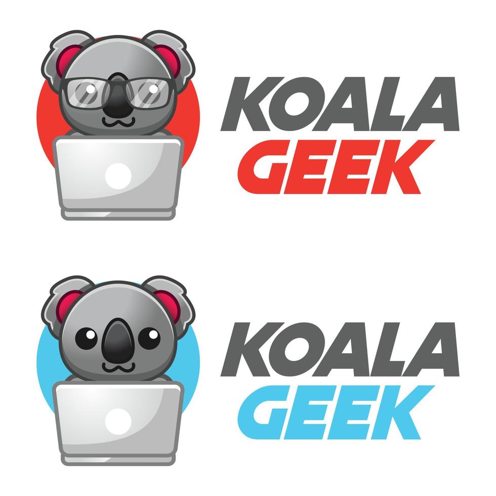 Modern vector flat design simple minimalist logo template of koala geek nerd smart mascot character vector collection for brand, emblem, label, badge. Isolated on white background.