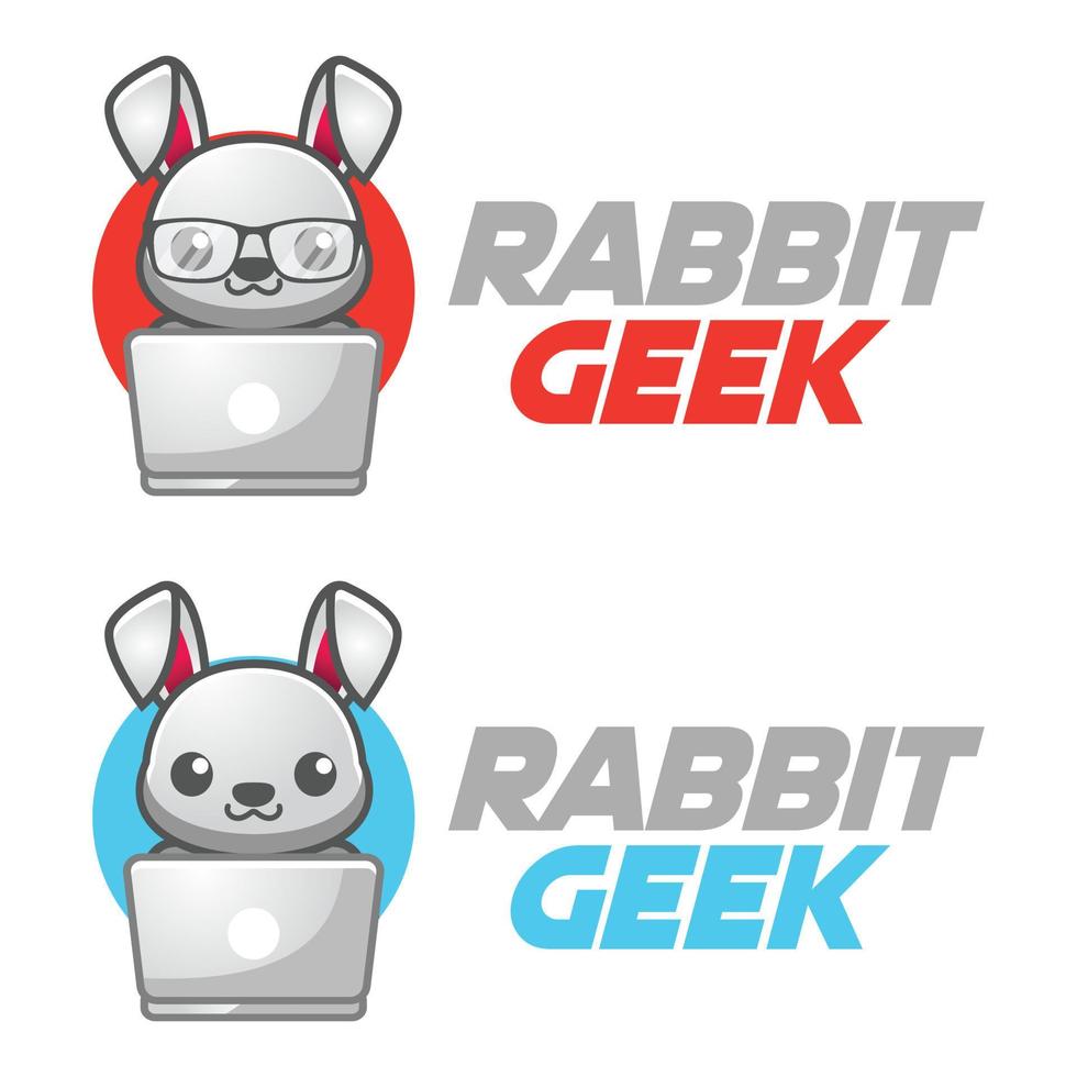 Modern vector flat design simple minimalist logo template of rabbit bunny geek nerd smart mascot character vector collection for brand, emblem, label, badge. Isolated on white background.