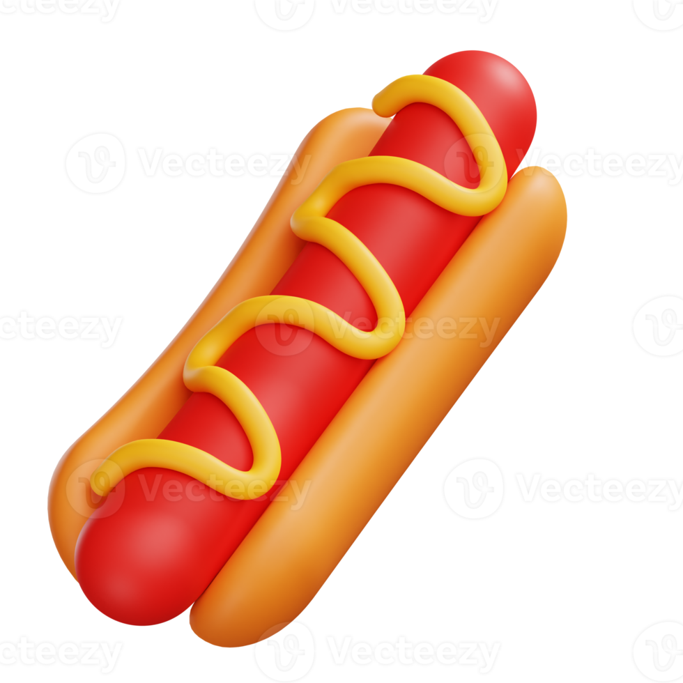 3D hotdog delicious mustard rendering icon with smooth surface for app or website png