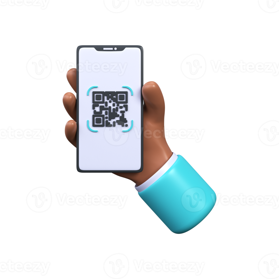 3d Scanning a QR code on your phone. Phone in hand scans qr code. png