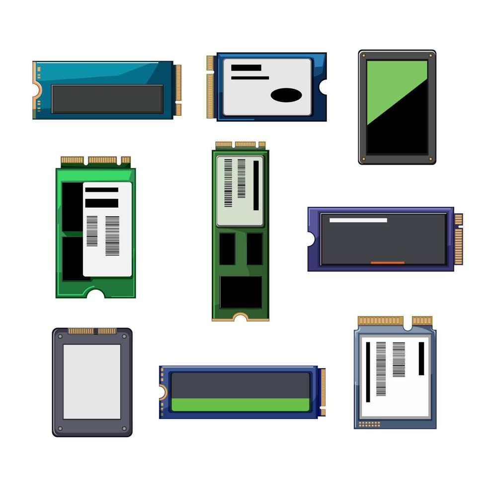 ssd storage set cartoon vector illustration