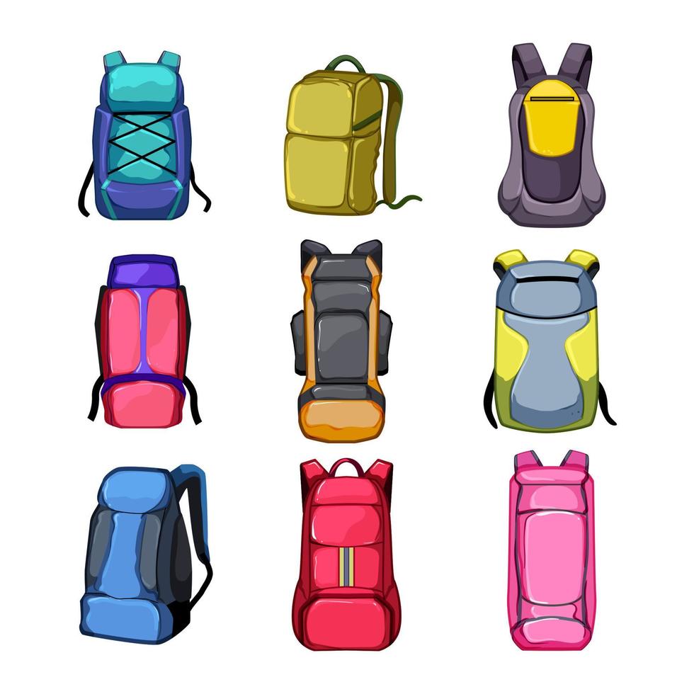 excursionismo mochila conjunto dibujos animados vector ilustración