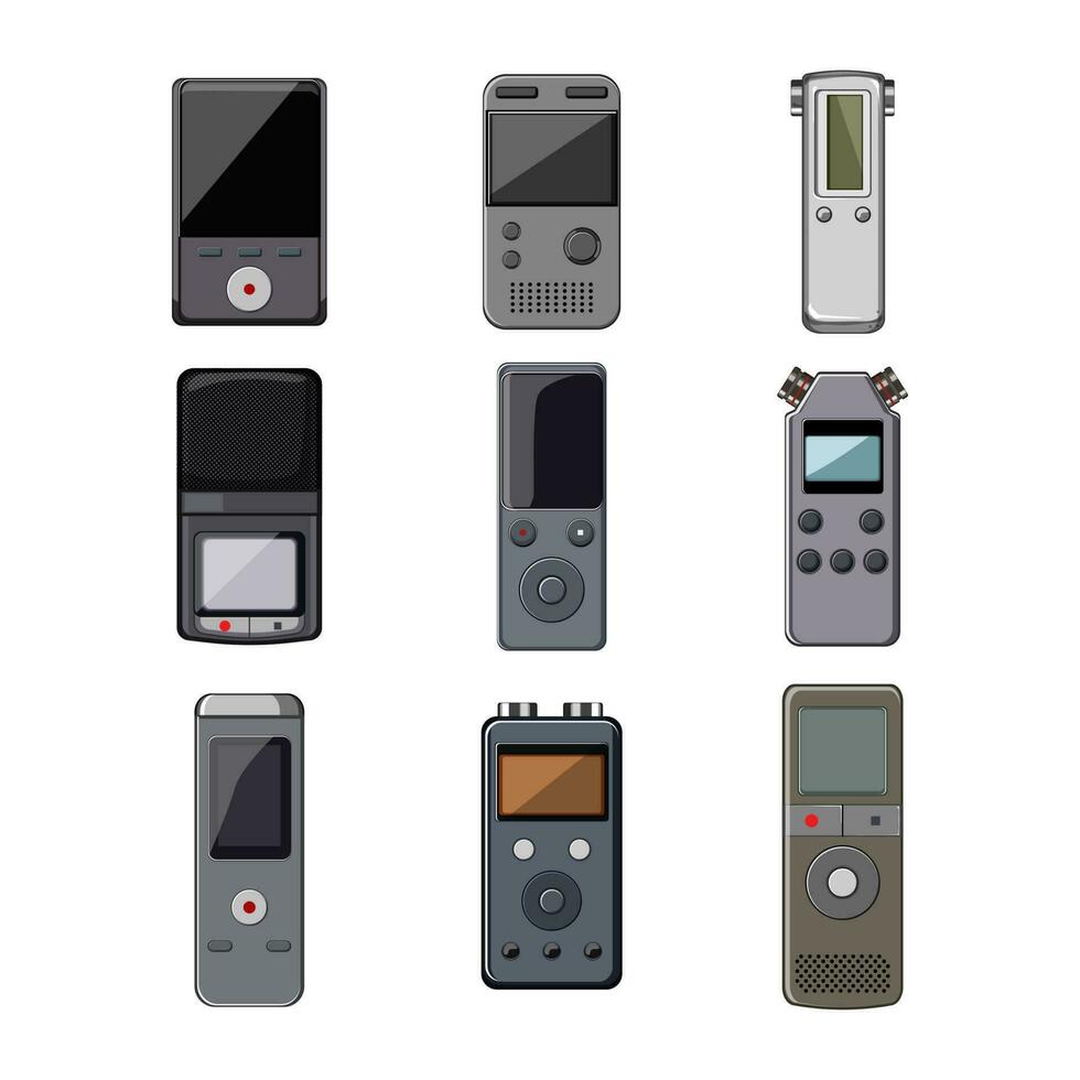 dictaphone set cartoon vector illustration