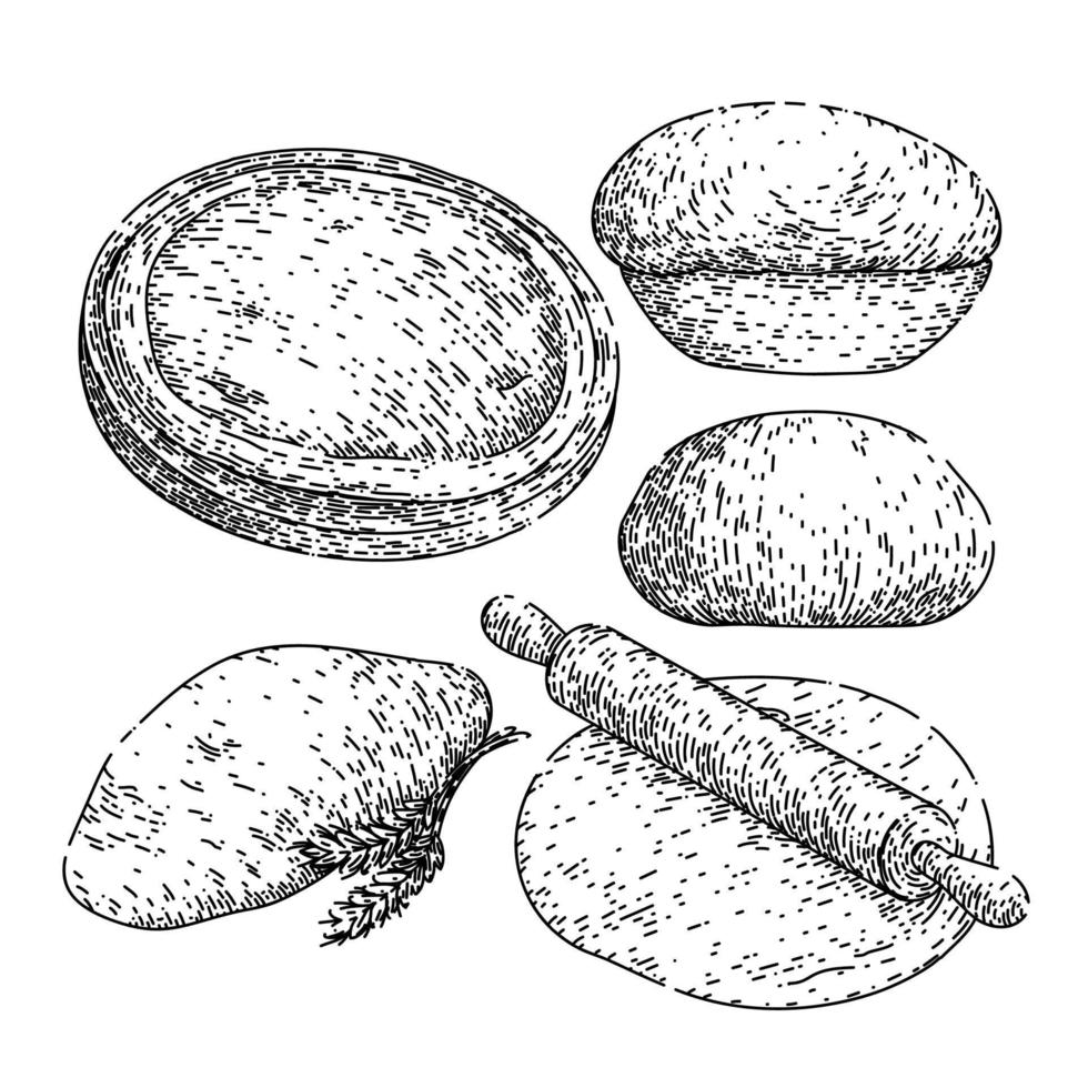 dough pizza bread set sketch hand drawn vector