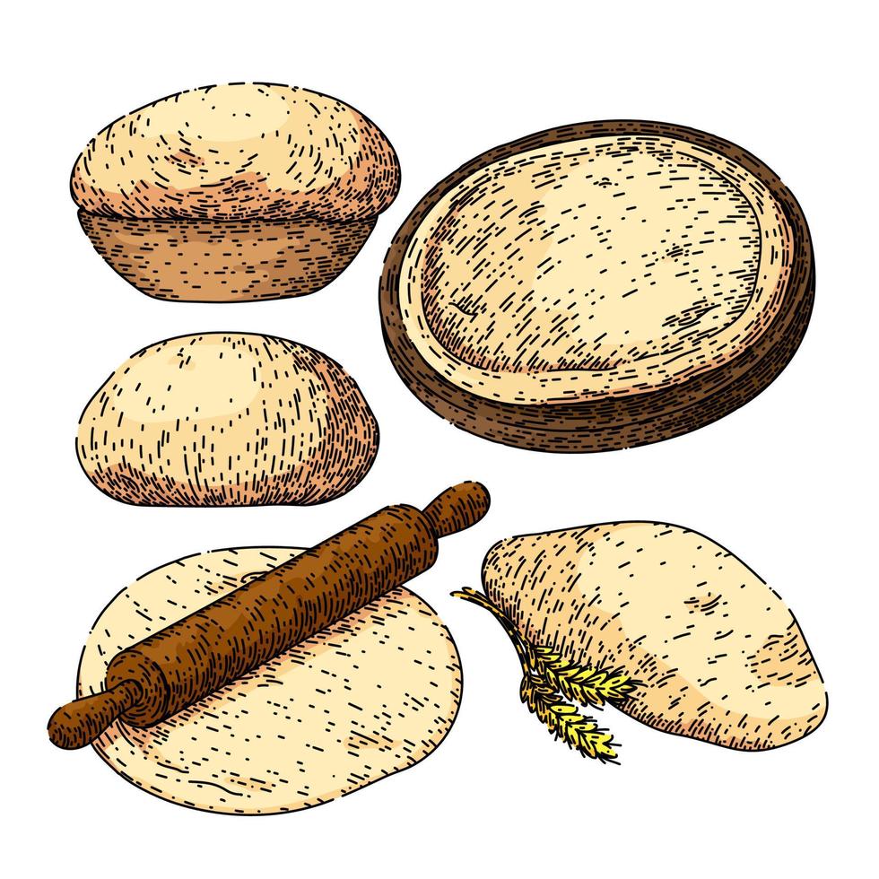 dough pizza bread set sketch hand drawn vector