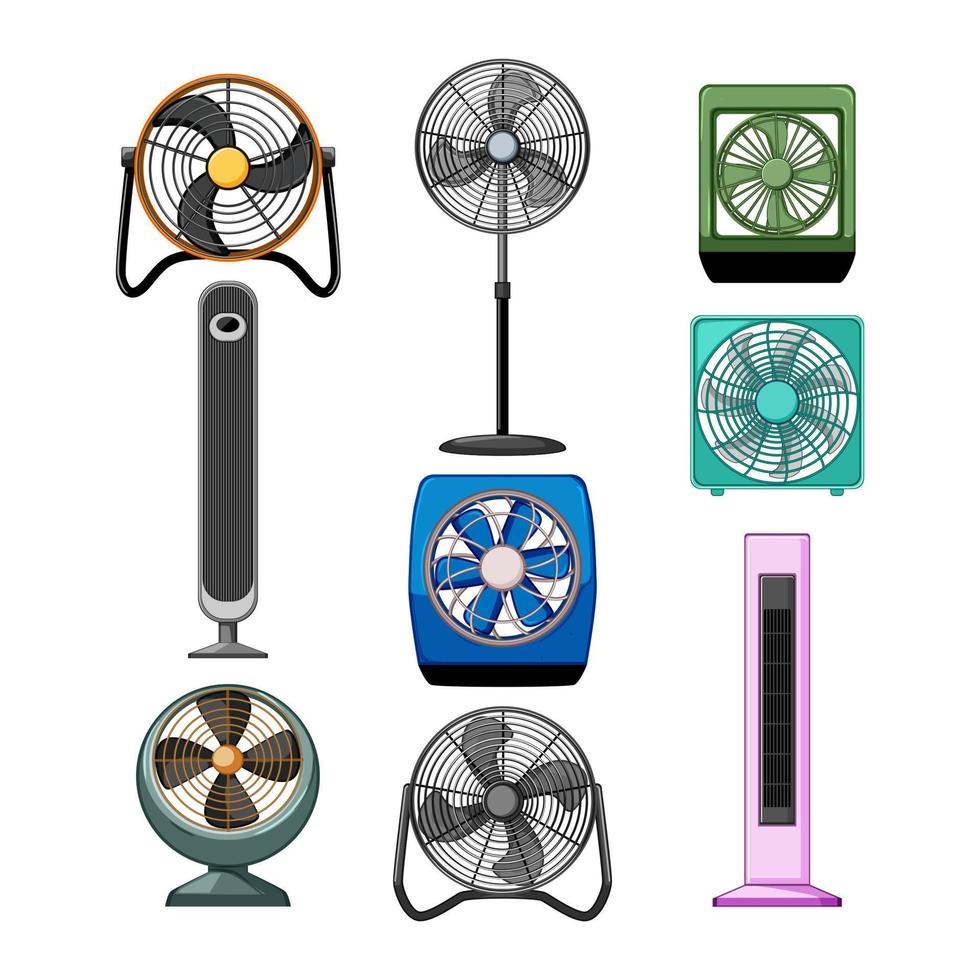 eléctrico ventilador conjunto dibujos animados vector ilustración