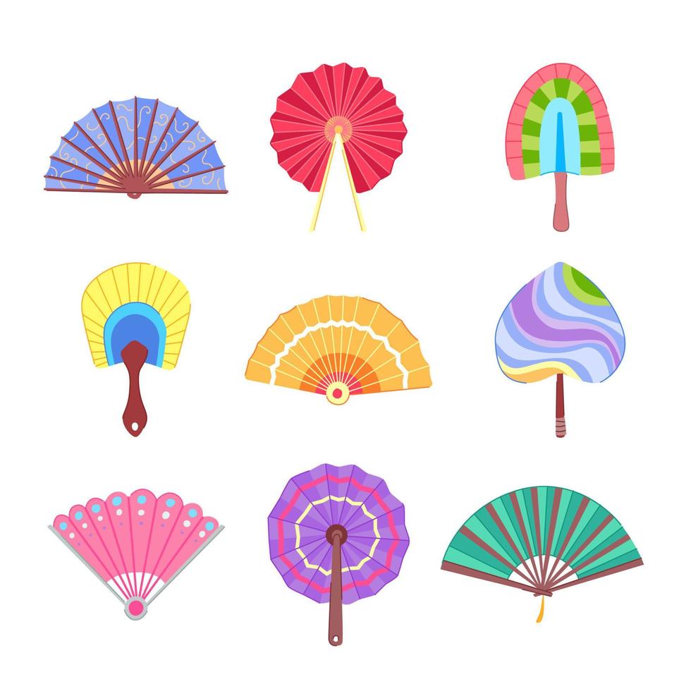 hand fan set cartoon vector illustration