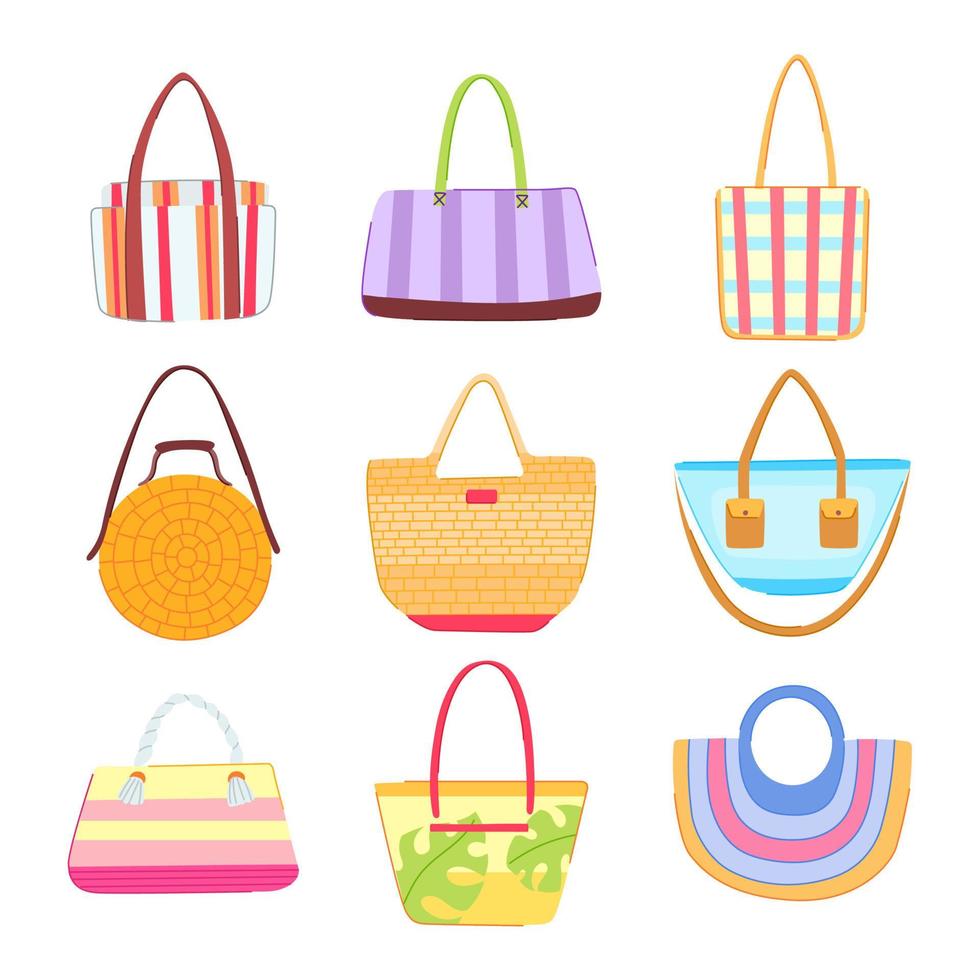 beach bag set cartoon vector illustration