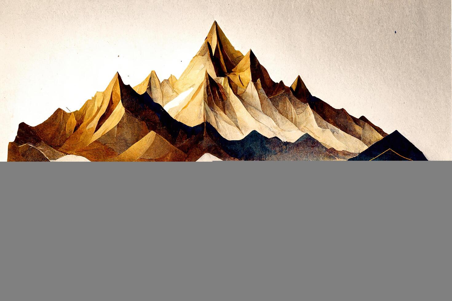 Grunge watercolor mountains landscape with golden color. photo