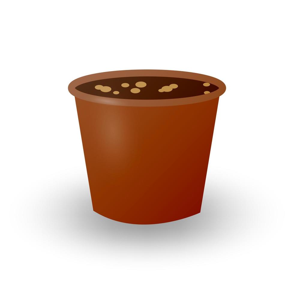 maceta hecho de arcilla o el plastico para creciente interior plantas. maceta lleno con tierra para plantando flores aislado en un blanco antecedentes. vector ilustración.