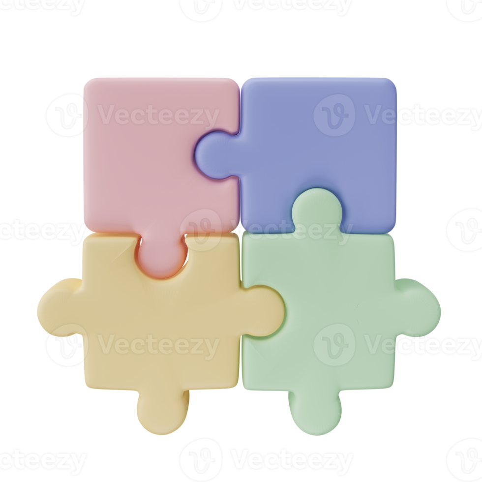 3D jigsaw puzzle pieces isolated on transparent background. Problem-solving, business connecting, cooperation, partnership concept. png