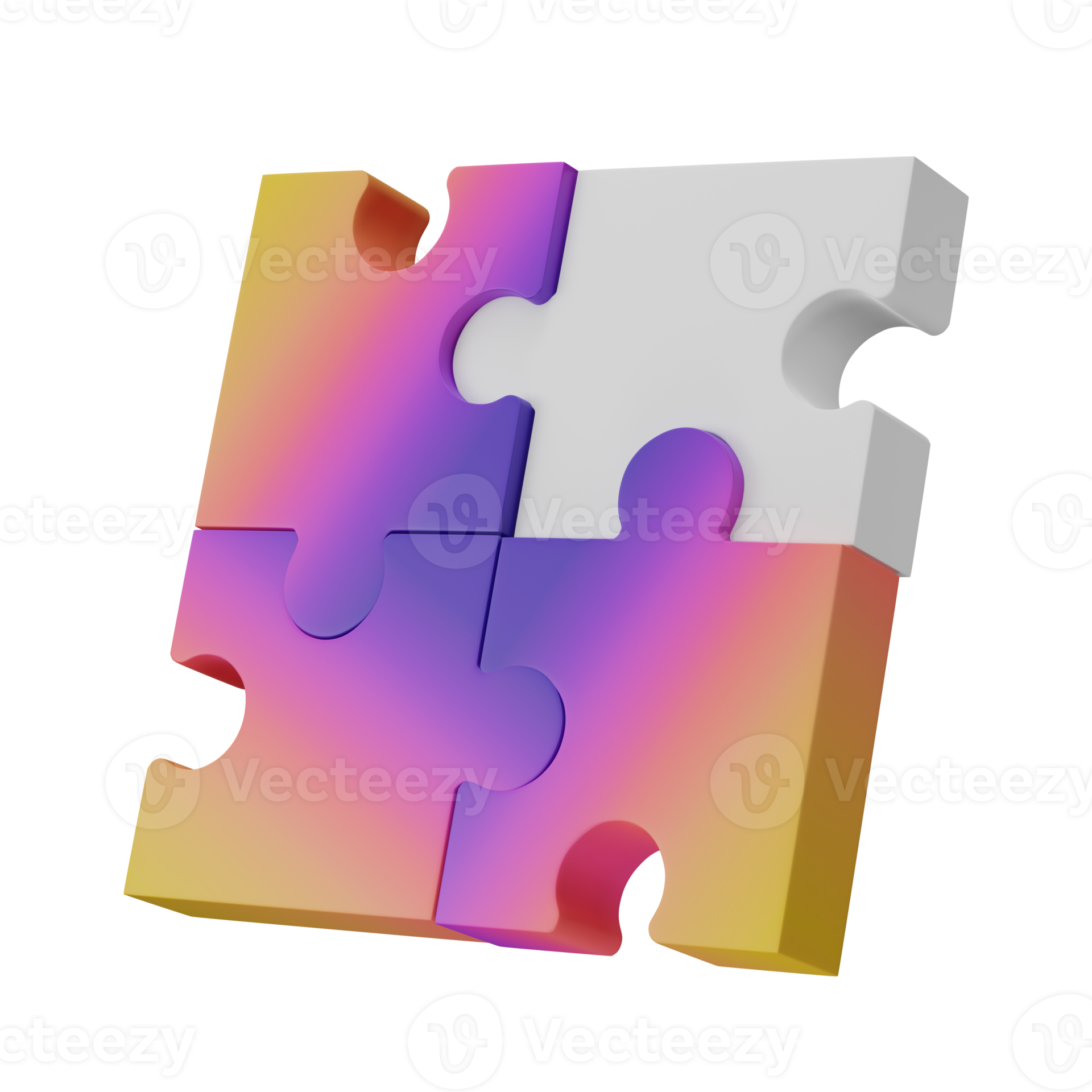 3D jigsaw puzzle pieces isolated on transparent background. Problem