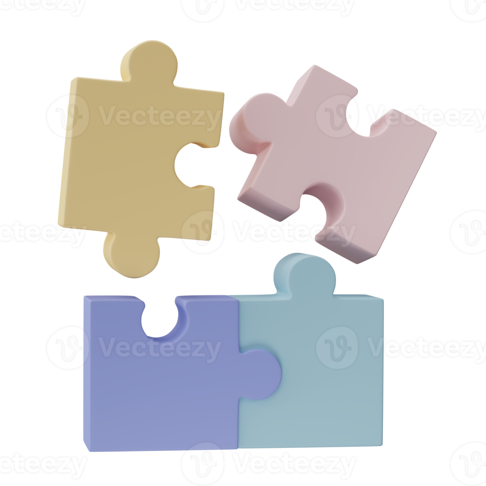 3D jigsaw puzzle pieces isolated on transparent background. Problem-solving, business connecting, cooperation, partnership concept. png