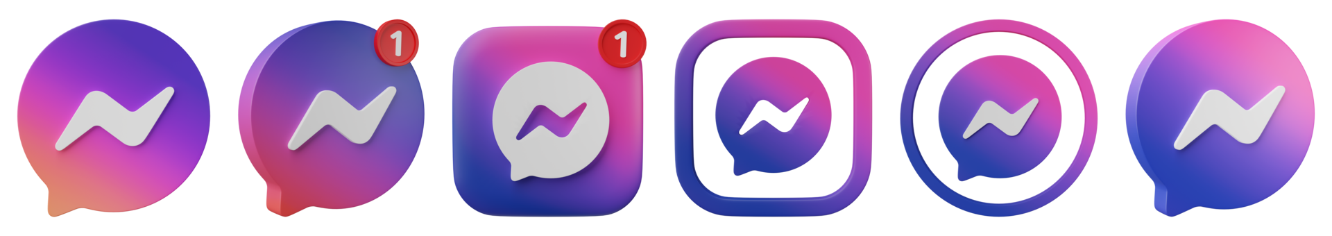 3D render, Set of Meta chat messenger, Facebook messenger gradient pink blue icon bubble isolated on transparent background. png
