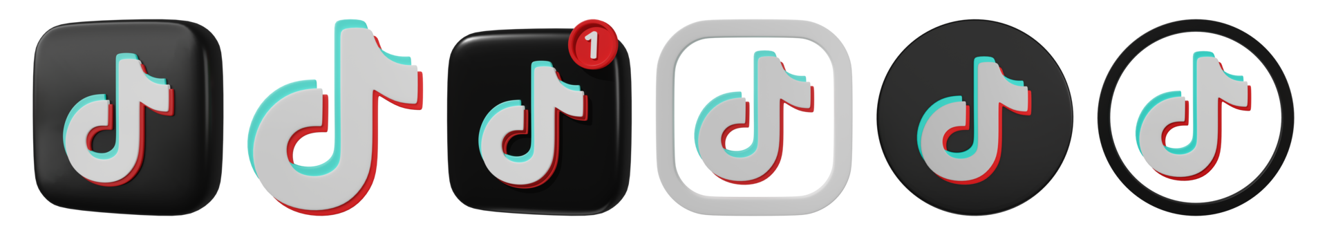 3D render, Set of TikTok logo icon isolated on transparent background. png