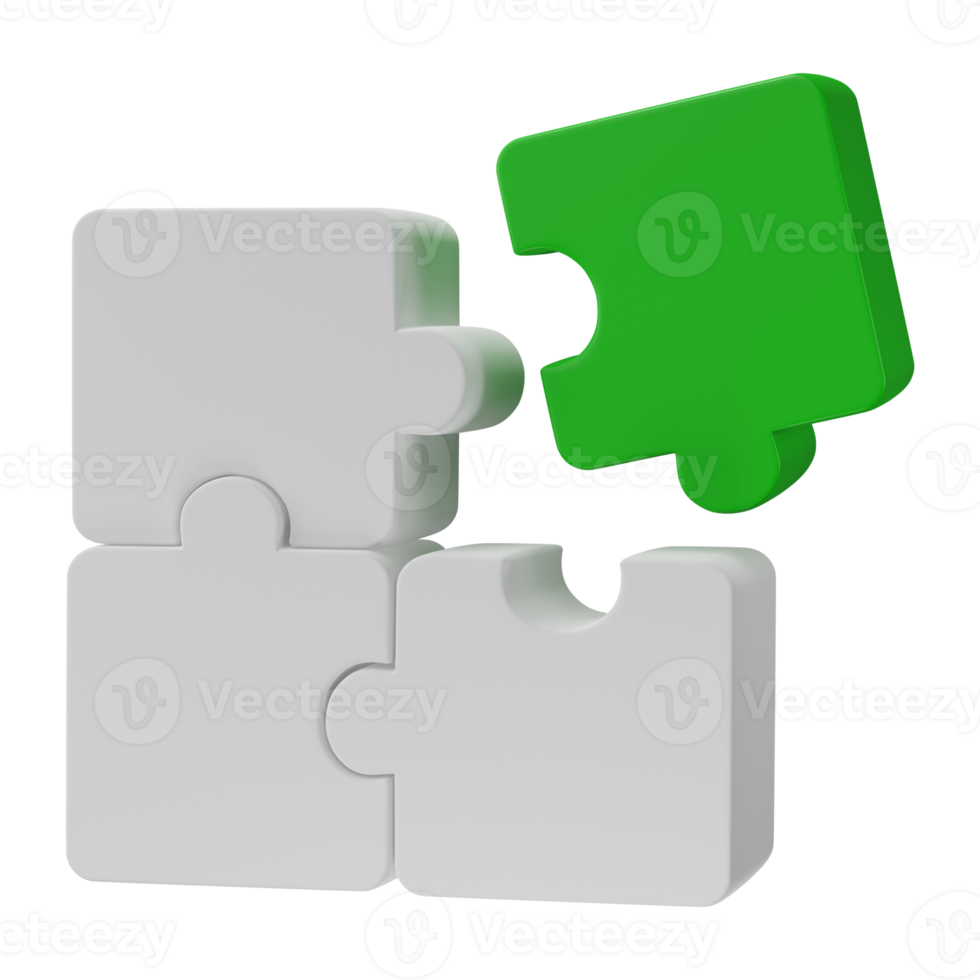 3D jigsaw puzzle pieces isolated on transparent background. Problem-solving, business connecting, cooperation, partnership concept. png