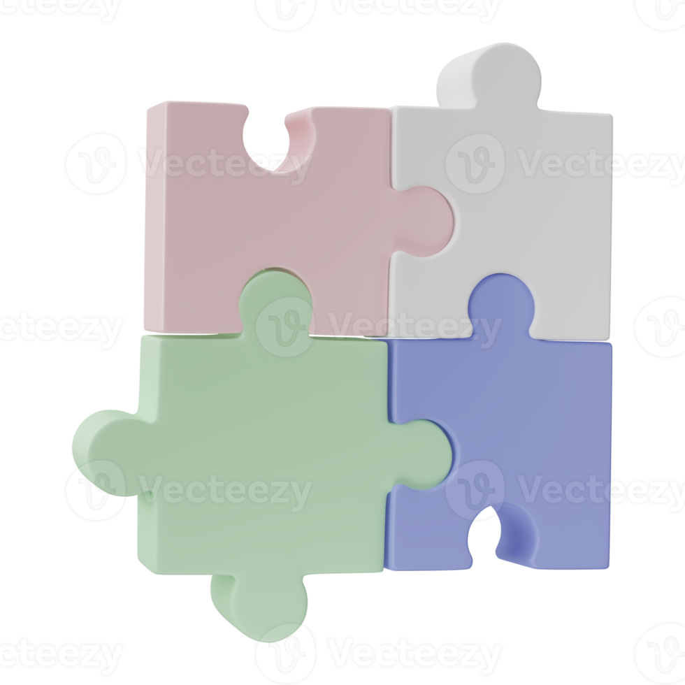 3D jigsaw puzzle pieces isolated on transparent background. Problem-solving, business connecting, cooperation, partnership concept. png