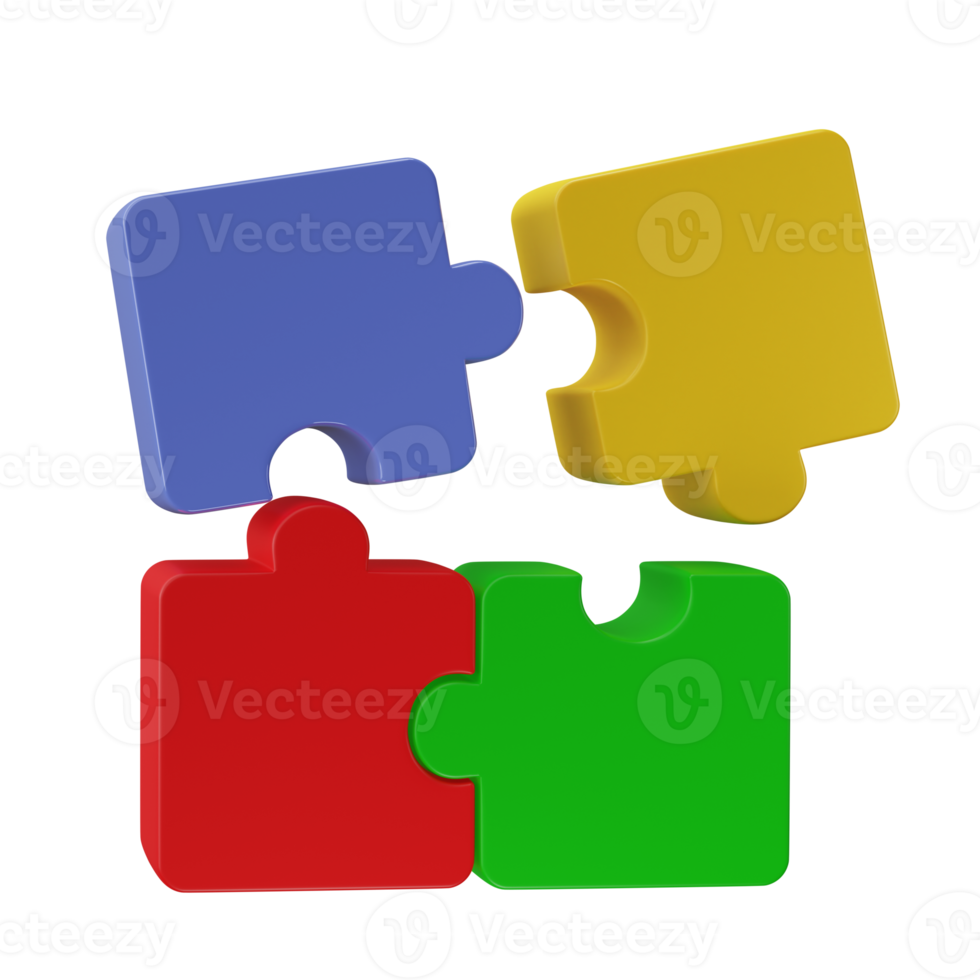 3D jigsaw puzzle pieces isolated on transparent background. Problem-solving, business connecting, cooperation, partnership concept. png