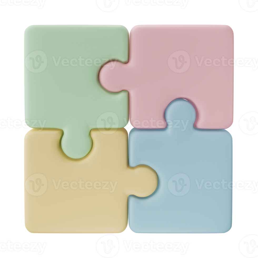 3D jigsaw puzzle pieces isolated on transparent background. Problem-solving, business connecting, cooperation, partnership concept. png