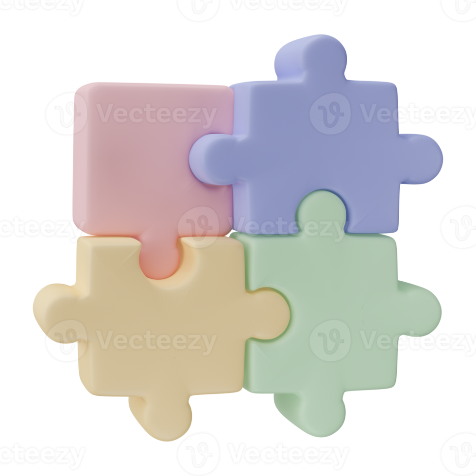 3D jigsaw puzzle pieces isolated on transparent background. Problem-solving, business connecting, cooperation, partnership concept. png